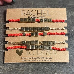 RACHEL‎ Rachel Roy Red and Gold Inspirational Bracelet Set